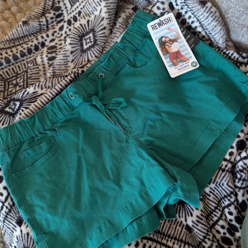 ReWash Women's Teal Drawstring Cotton Shorts